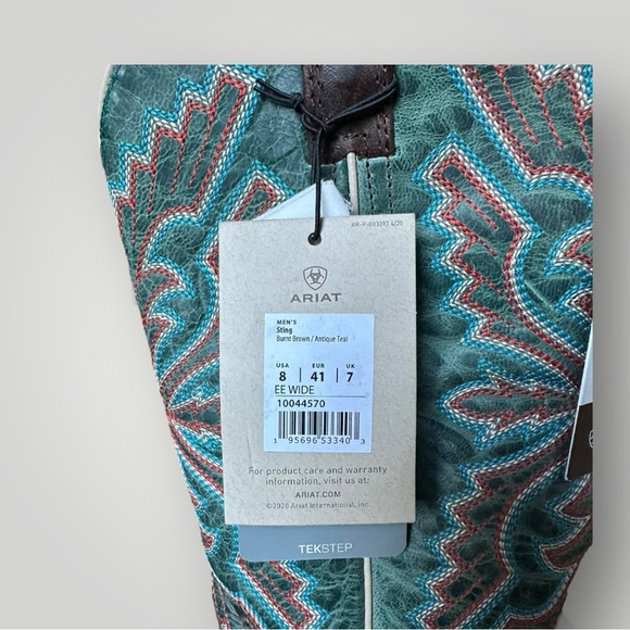 Ariat Sting Brown and Teal Western Cowboy Boots Men’s 8 EE (Double Wide) - Picture 9 of 10